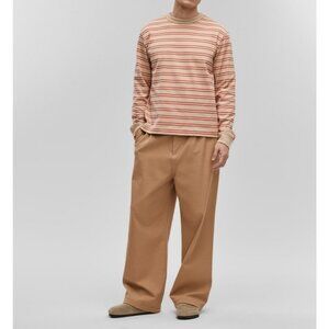 Mode Of One Mens Long Sleeve Relaxed Stripe TShirt Cinnamon Brulee Size XL NWT